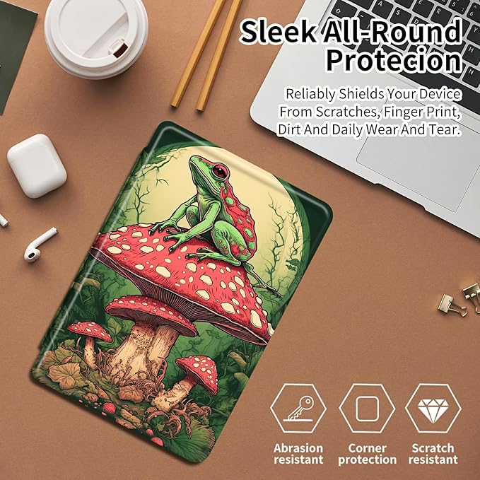 Case for Samsung Galaxy Tab S8 Plus 2022/S7 FE 2021/S7 Plus 2020 12.4 Inch Frog On Mushroom Theme 360 Degree Rotating Stand Smart Protective Cover for Samsung S7 FE Tablet
