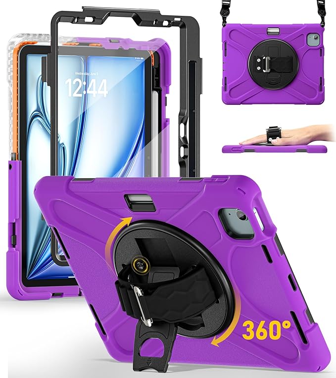 BRAECN Case for iPad Air 11 inch 2026(M4) 2025(M3) 2024(M2)iPad Pro 11 inch(4th/3rd/2nd/1st)&amp Air 10.9(5th/4th) Protective with Pencil Holder Screen Protector 360°Rotating Stand Handle Full Body