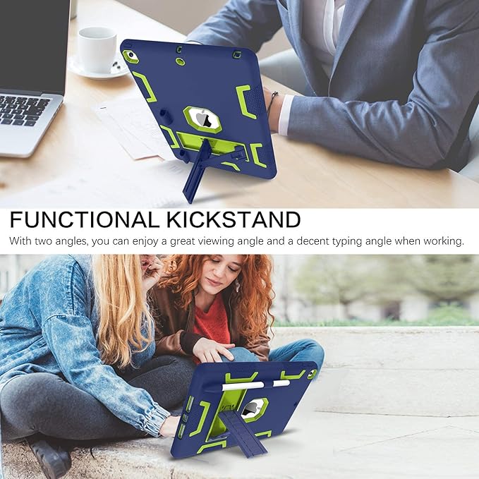 BENTOBEN iPad Case - 3in1 Heavy Duty Rugged Protective Cover with Stand &amp Pen Holder Navy Blue/Green