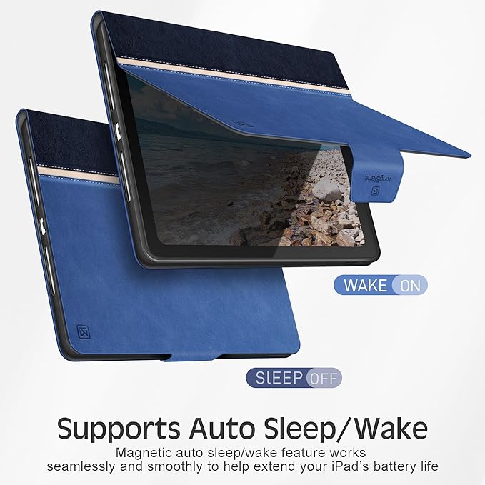 KingBlanc Case for iPad (A16) 11th Generation 11-inch 2025 iPad 10th Generation 10.9 2022 with Pencil Holder Vegan Leather Protective Stand Cover Auto Sleep Wake Multi-Angle Viewing/Typing Blue