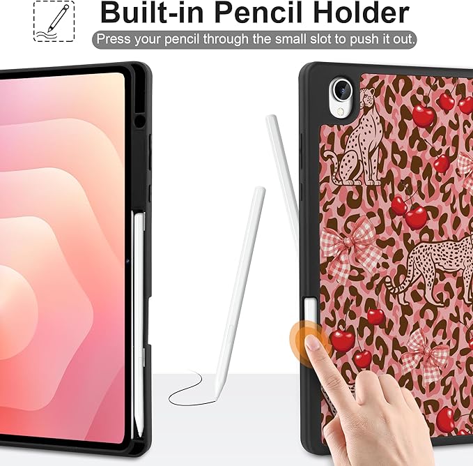 DONGKE Case for Samsung Galaxy Tab S11 5G 11 2025 Model (SM-X730/X736B) Slim Lightweight Trifold Stand Cover with S Pen Holder Auto Sleep/Wake Soft TPU Shockproof Back Cheetah Bow