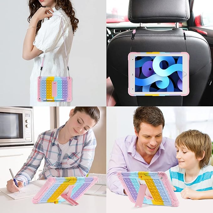 XZC iPad 9th/8th/7th Generation Case (iPad 10.2 Case 2021/2020/2019) Shockproof Drop Protection iPad Cover with Pencil Holder Kickstand Shoulder Strap (Rainbow 1)