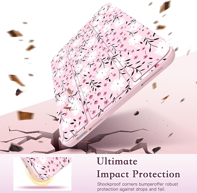 CISSOOK Case for iPad (A16) 11 inch 2025 &amp 10.9 inch iPad 10th Generation 2022 3D Pattern Slim Lightweight Protective Cover + Crystal Hard Back Cover Pink Flower