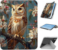 for iPad Pro 11 2024 Case with Pencil Holder Foldable Y-Shaped Protective Cover Stylish Clear Multi-Angle Viewing &amp Auto Sleep/Wake Blossom Owl Tablet Case
