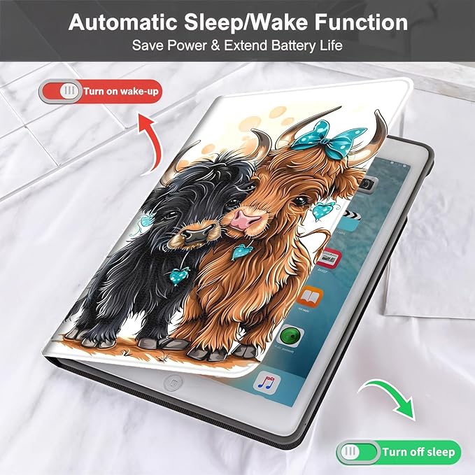 Case for Samsung Galaxy Tab S10 Lite / S10 FE / S9 FE 10.9-Inch Slim PU Leather Multiple-Angles Stand Full-Body Cover with Auto Wake/Sleep for Galaxy Tab 10.9 Cute Cow