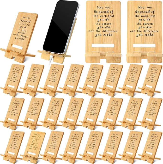 Ripeng 24 Pcs Employee Appreciation Gifts Bulk Bamboo Phone Stand for Desk Office Worker Thank You Gift for Administrative Assistant Team Coworkers Staff Nurse Teacher Week (Vintage Work Pride)