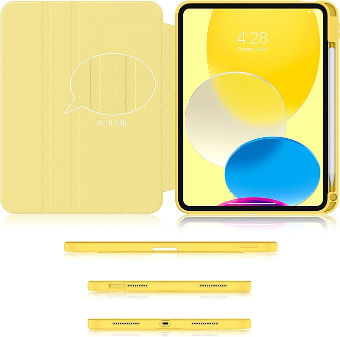 Soke Rotating Case for iPad (A16) 11th Generation 2025 iPad 10th Gen 2022 with Pencil Holder [Shockproof + Auto Sleep/Wake] 360 Degree Rotation Clear Back for iPad 11/10.9 - Yellow