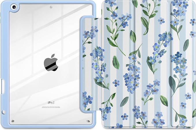 Blue Watercolor Flowers&Stripes