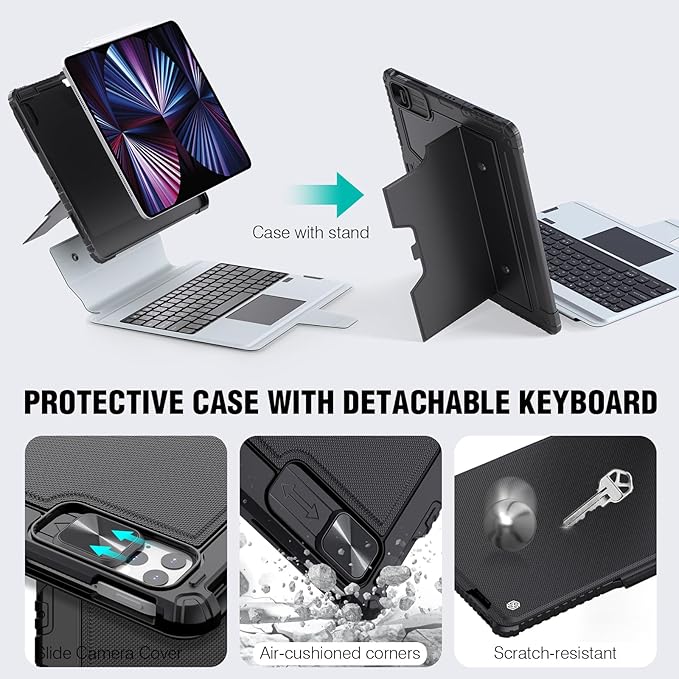 Nillkin iPad Air 13 inch Case Keyboard (M3 2025/M2 2024) &amp iPad Pro 12.9 inch (6th/5th/4th/3rd) Detachable Backlit Keyboard with Multi-Touch Trackpad Pencil Holder &amp Camera Cover Rugged Pro