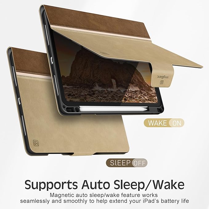 KingBlanc for iPad Air 11-inch Case M4 2026/M3 2025/M2 2024 iPad Air 5th/4th Generation (2022/2020 10.9) with Pencil Holder Vegan Leather Stand Cover Auto Sleep Wake Viewing/Typing Angle Beige