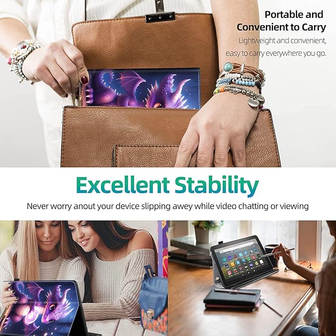 Case for Amazon Fire HD 10 Tablet (7th / 9th Generation 2017/2019 Release) Slim Folding Stand Cover with Auto Wake/Sleep for Fire HD 10 Purple Dragon Baby