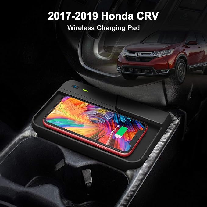 CarQiWireless Wireless Charger for Honda CRV 2019 2018 2017 Car Charging Charger Center Console Holder Storage Box with Cell Phone Wireless Charging Pad Mat for CR-V Interior Accessories