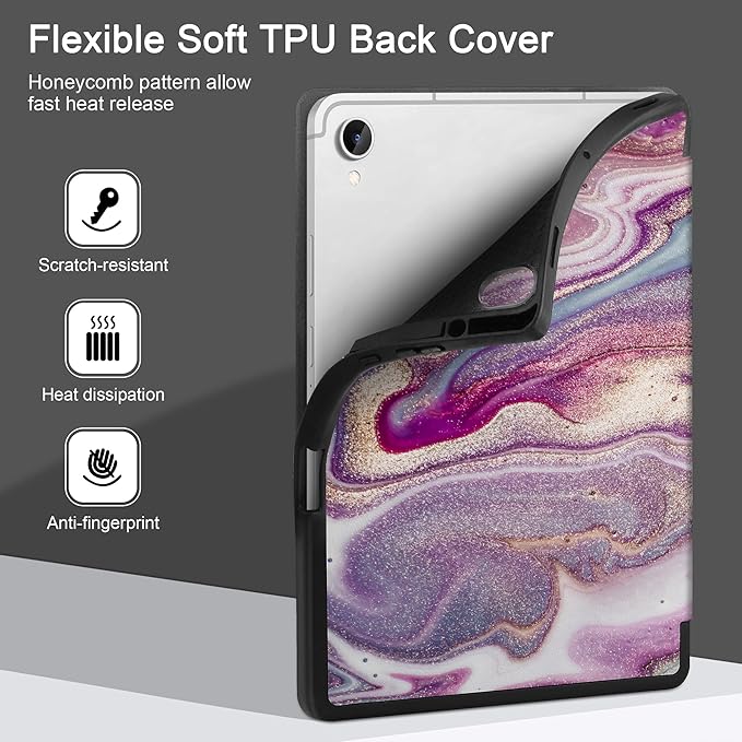 DONGKE Case for Samsung Galaxy Tab S11 5G 11 2025 Model (SM-X730/X736B) Slim Lightweight Trifold Stand Cover with S Pen Holder Auto Sleep/Wake Soft TPU Shockproof Back Pink Marble