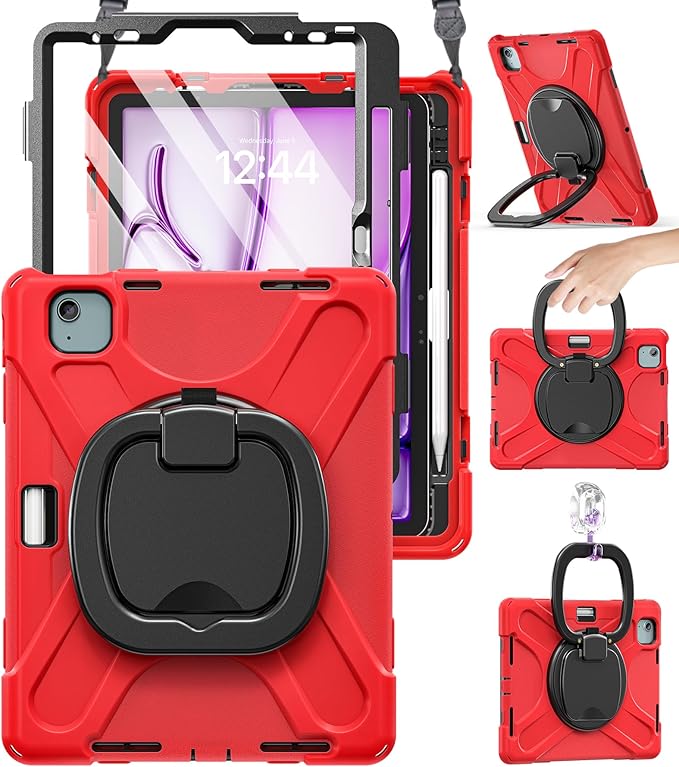 BRAECN for iPad Air 11 Inch Case M4 2026/M3 2025/M2 2024 iPad Air 10.9 5th/4th Gen iPad Pro 11 Inch 4th/3rd/2nd/1st Gen Kids Cover with Screen Protector Pencil Holder Kickstand Shoulder Strap