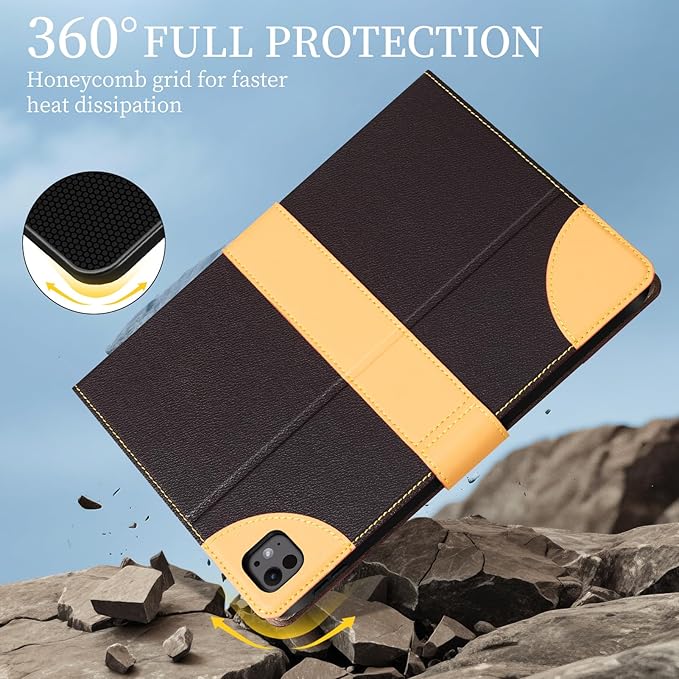 iPad Case for iPad Pro 13 Inch (M5/M4) 2025/2024Leather Folio Cover with Pencil HolderAuto Wake/Sleep Adjustable StandMagnetic Buckle Closure Protection Case-Single Strap Dark Brown