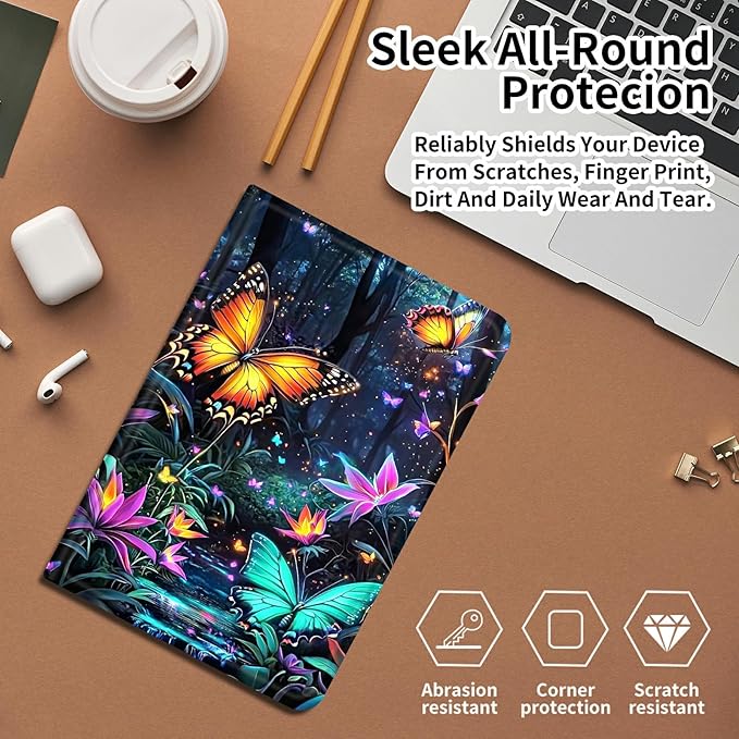 DIGTIALLL Case for Amazon Kindle Fire HD 8 Tablet (8th / 7th / 6th Generation - 2018 2017 and 2016 Release) PU Leather Smart Protective Cover with Auto Sleep/WakeFlowers and Butterflies