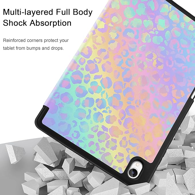 DONGKE Case for Samsung Galaxy Tab S11 5G 11 2025 Model (SM-X730/X736B) Slim Lightweight Trifold Stand Cover with S Pen Holder Auto Sleep/Wake Soft TPU Shockproof Back Colorful Leopard