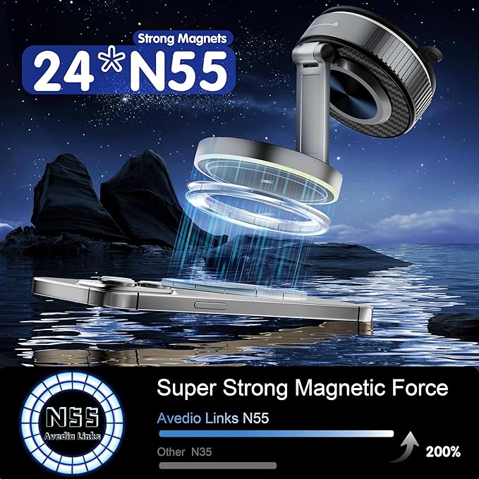 Magnetic Phone Holder for Car Wireless Charging 15W Fast Wireless Car Charger with Vacuum Suction 360° Adjustable Magnetic Mount for Dashboard &amp Windshield Hands-Free for MagSafe iPhone &amp A