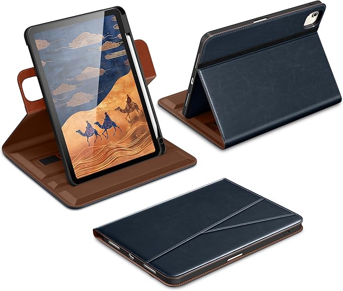 DTTO for iPad Air 11 inch Case M4 / M3 / M2 (2026/2025/2024) iPad Air 5th / 4th Gen (2022/2020) 360 Degree Rotating Premium Leather Folio Stand Cover with Pencil Holder Blue