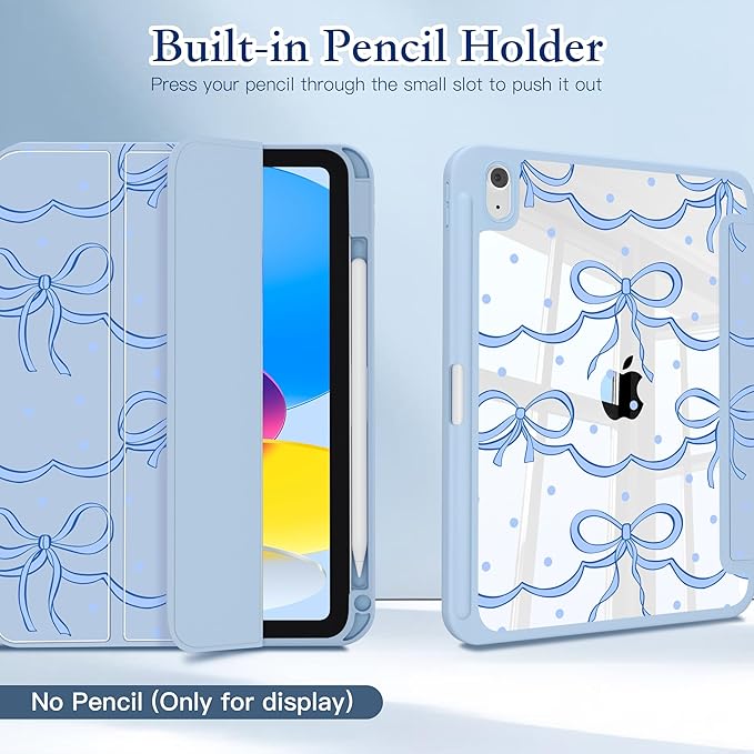 CISSOOK Case for iPad (A16) 11 inch 2025 &amp 10.9 inch iPad 10th Generation 2022 3D Pattern Slim Lightweight Protective Cover with Stand Auto Wake/Sleep Function Blue Bow