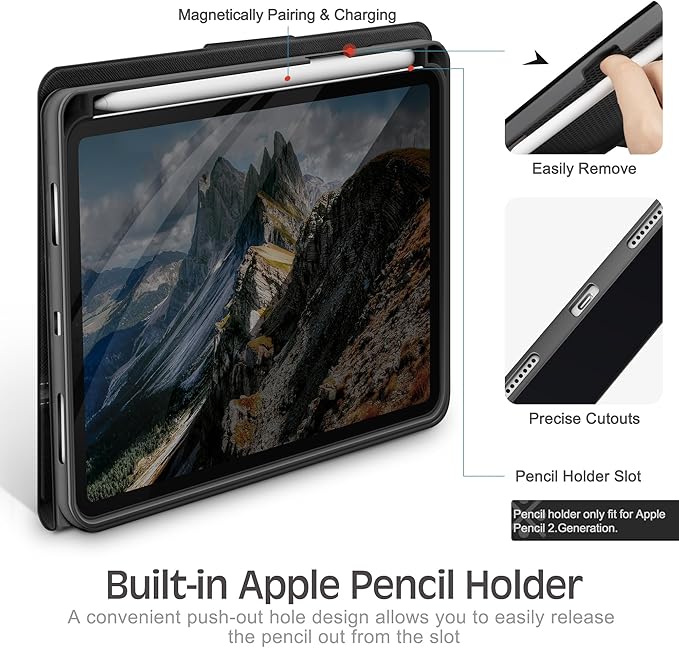 KingBlanc for iPad mini 7 (A17 Pro) Case iPad mini 7th/6th Generation Case (2024/2021 8.3-inch) with Pencil Holder PU Leather Stand Cover Auto Sleep/Wake Multi-Angle for Viewing/Typing Black