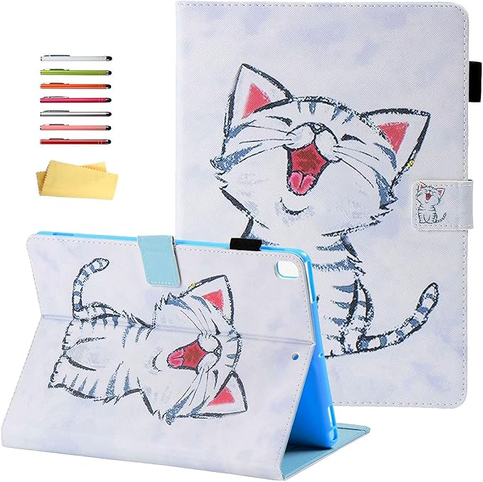 Kindle Fire HD 10 Tablet Case 9th and 7th Generation with Pencil Cards Holder UUcovers Smart Folio Stand Synthetic Leather Cover [Auto Wake/Sleep] for Amazon Fire HD 10.1 Inch 2019/2017 Cute Cat