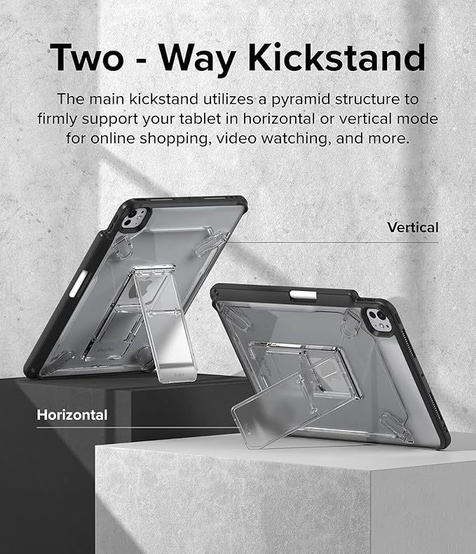 Ringke Fusion Sketch Stand for iPad Pro 11 Inch Case (M4 2024 &amp M5 2025) [Cover + Stand] Pencil Holder with Overcharge Prevention Non Yellowing Wobble Free for Writing and Drawing - Black