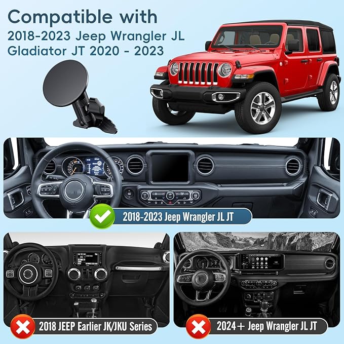 Upgraded Vent Magnetic Phone Mount for Jeep Wrangler JL 2018-2023Gladiator JT 2020-2023 Air Vent Mounting Cell Phone Cradles 360° Rotation 20x Super Strong Magnet Phone Holder Fit for All Smartphone