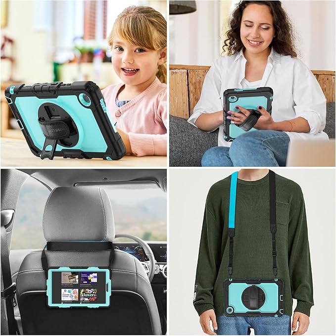 SEYMAC stock Tablet Case for Lenovo Tab One (TB305FU) 8.7 inch Drop-Proof Protection Cover with 360° Rotate Stand &amp Strap [Pen Holder] &amp Screen Protector/K9 2025 SkyBlue+Black