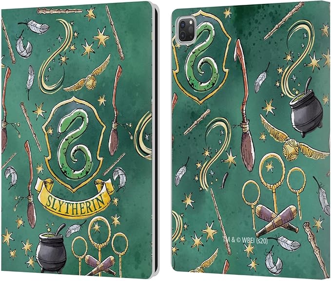 Head Case Designs Officially Licensed Harry Potter Slytherin Pattern Deathly Hallows XIII Leather Wallet Case Compatible with Apple iPad Pro 13 M4 2024