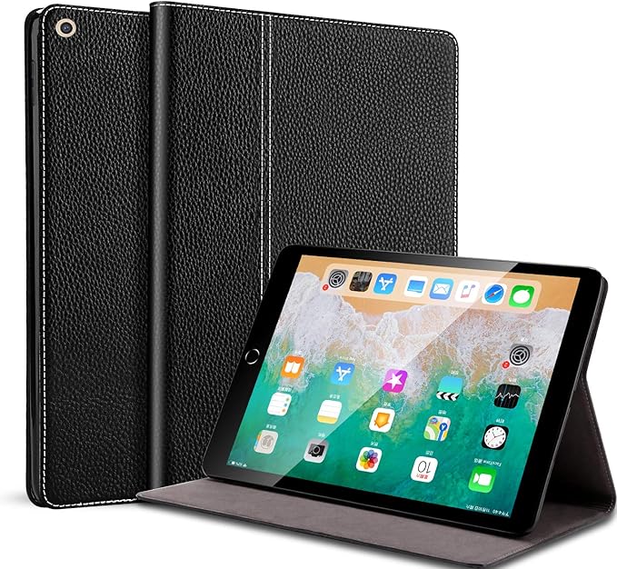 for Ipad Case 10.2-inch 9th/8th/7th Gen 2021/2020/2019 Genuine Leather Cover Protective ShellAuto Wake/Sleep.Black