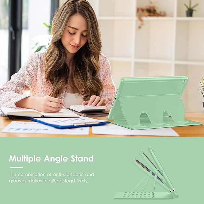 VIKESI Case for iPad 9th / 8th / 7th Generation 10.2 inch (2021/2020/2019 Released)Multiple Angles Magnetic Stand CoverShockproof BackPencil Holderand Auto Sleep/WakeMatcha