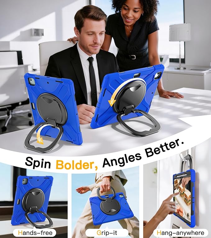 BRAECN for iPad Air 13 Inch Case M4 2026/M3 2025/M2 2024 iPad Pro 12.9 (6th/5th/4th/3rd Gen) Heavy Duty Shockproof Cover with Pencil Holder Rotating Handle Grip Kickstand Shoulder Strap Blue