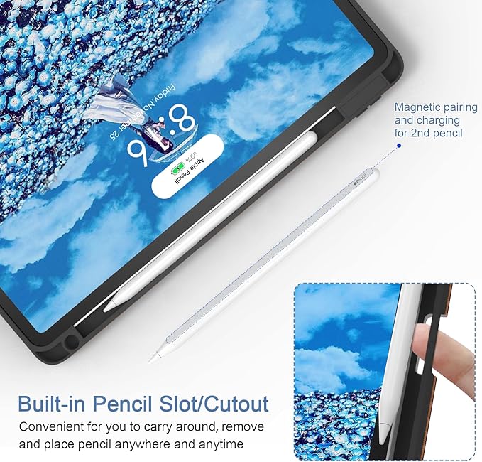 Case for iPad Pro 12.9 6th/5th/4th/3rd Generation 2022/2021/2020/2018 PU Leather 12.9 Cover with Pencil Holder/Multi-Angle Stand/Pocket Auto Wake/SleepButterfly Blue