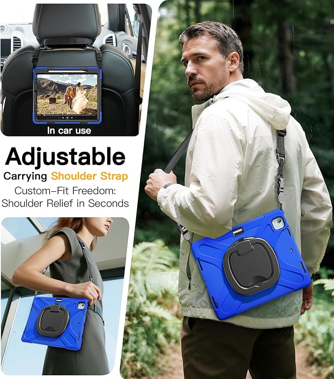 BRAECN for iPad Air 13 Inch Case M4 2026/M3 2025/M2 2024 iPad Pro 12.9 (6th/5th/4th/3rd Gen) Heavy Duty Shockproof Cover with Pencil Holder Rotating Handle Grip Kickstand Shoulder Strap Blue