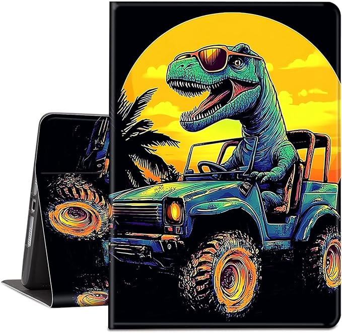 Case for Kindle Paperwhite 12th Generation 7 &amp Kindle ColorSoft Signature Edition PU Leather Protective Cover with Auto Sleep/Wake for Kindle Paperwhite 2024 – Dinosaur Driving A Car
