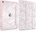 TWOLSKOO Case for iPad Air 11-inch (M4 2026 / M3 2025 / M2 2024) Clear Acrylic Back with TPU Bumper Pencil Holder Trifold Stand Auto Sleep/Wake Pink Bows