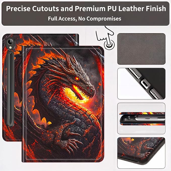 Case for Samsung Galaxy Tab S10 Lite / S10 FE / S9 FE 10.9-Inch Slim PU Leather Multiple-Angles Stand Full-Body Cover with Auto Wake/Sleep for Galaxy Tab 10.9 Fire Dragon