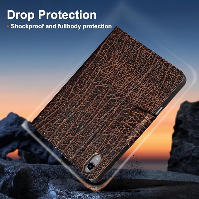 Gexmil Premium Leather Case for iPad mini 7 (A17 Pro) 2024 / iPad mini 6 Generation 2021 8.3 InchPencil Holder Magnetic ClosureShockproof Cowhide CoverAdjustable StandBuffalo Brown