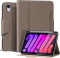 for iPad mini 7 (A17 Pro) 2024 iPad mini 6th Generation 2021 with Pencil HolderSmart Leather Cover with Buckle Protective Auto Wake/Sleep Adjustable Stand Multiple View AnglesGray Brown