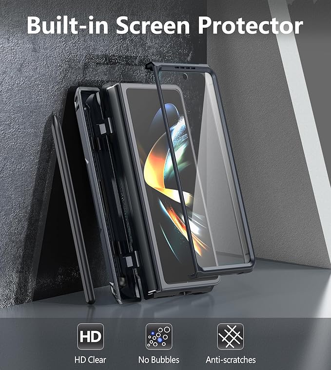 for Samsung Galaxy Z-Fold-4 Case: Military Grade Hinge Protection S-Pen Holder Heavy Duty Shockproof 360 Full-Body Protective Phone Cover with Kickstand for Galaxy ZFold 4 5G 2022 (Black)