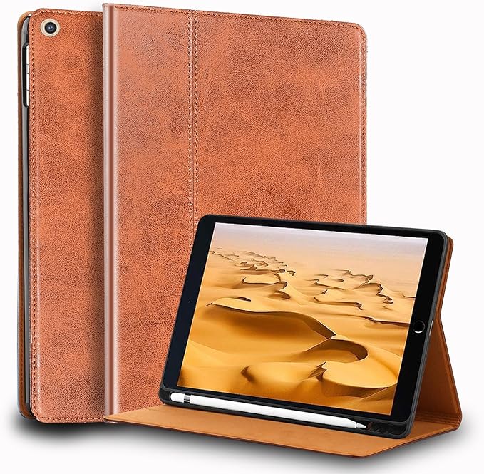 for Ipad (A16) 11th Gen 11 inch 2025 and Ipad 10th Generation 10.9-inch Case 2022 Genuine Leather Cover Protective ShellBuilt-in Pencil Holder and Auto Wake/Sleep.Brown