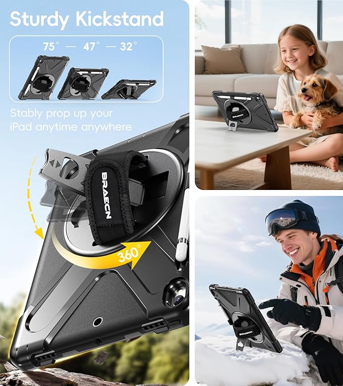 BRAECN Case for iPad Air 3rd Generation 2019 / iPad Pro 10.5 inch 2017 Rugged Heavy Duty Shockproof Cover with Pencil Holder 360° Rotating Kickstand &amp Adjustable Hand Strap &amp Shoulder Strap