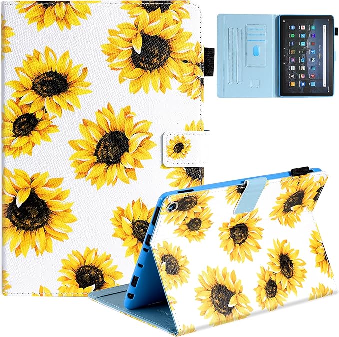 Dteck Case for All-New Fire HD 10 &amp HD 10 Plus Tablet (2021 Release 11th Generation) - Slim Multi-Angle Folio Stand Premium PU Leather Protective Smart Cover with Auto Wake Sleep Sunflower