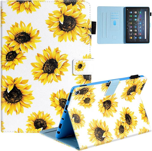 Dteck Case for All-New Fire HD 10 &amp HD 10 Plus Tablet (2021 Release 11th Generation) - Slim Multi-Angle Folio Stand Premium PU Leather Protective Smart Cover with Auto Wake Sleep Sunflower