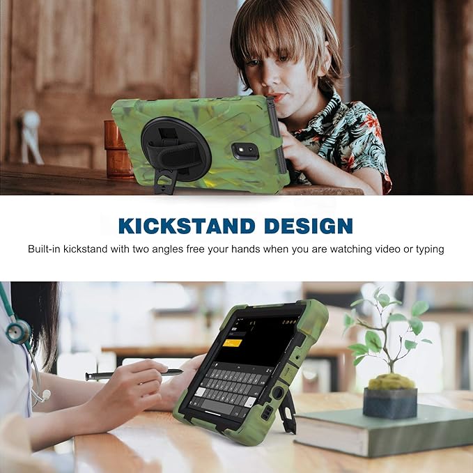 Case for Samsung Galaxy Tab Active 3 8 T570 T575 T577 Heavy Duty Shockproof Rugged 3 Layer Kids Durable Case with 360 Swivel Kickstand Shoulder Strap &amp Hand Strap (Camouflage)