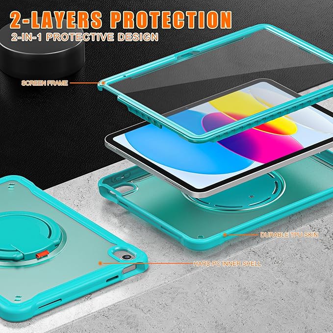 Batianda Ultimate Protective Case for New iPad 11th Generation 11 inch 2025 A16 Chip Sturdy Rugged Shockproof Silicone Tablet Cover with 360° Rotatable Ring Kickstand &amp Pencil Holder Blue