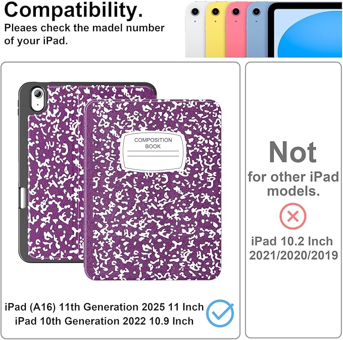 Supveco Case for iPad (A16) 11th Generation 11 inch (2025)iPad 10th Generation 10.9 inch (2022) with Pencil Holder-[Auto Wake/Sleep]Premium Folio Stand Case with Soft TPU Back Cover-New Purple