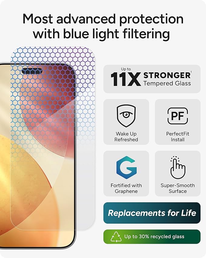 ZAGG XTR5 Screen Protector for iPhone 17 Pro Max - Glass Blue Light Protection 11X Stronger Eyesafe CPF60 Tech Anti-reflective Tech Vibrant Color &amp Touch Sensitive Tempered Glass Easy To Ins