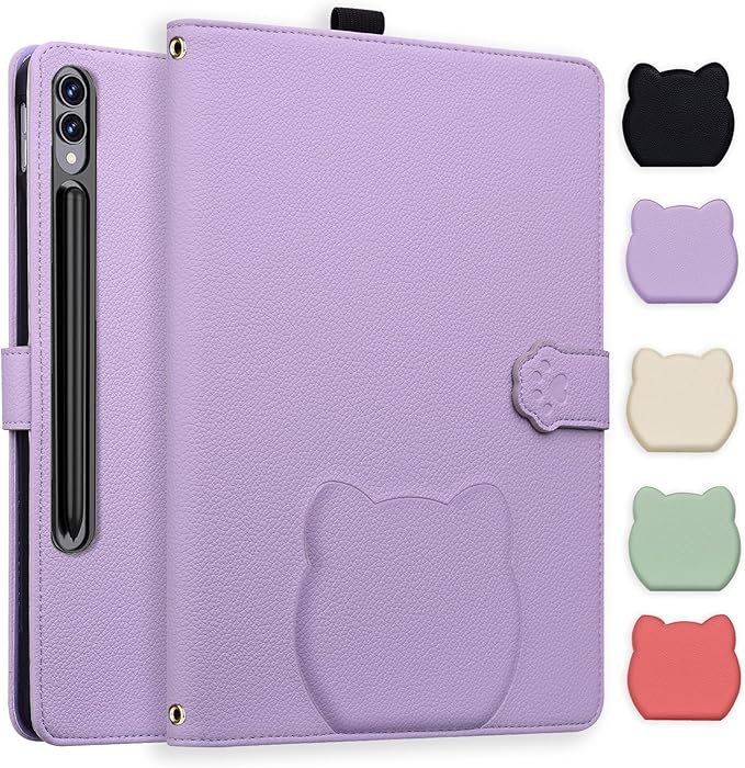 Flip Case for Samsung Galaxy Tab S10 Ultra/S9 Ultra/S8 Ultra 14.6 Cute Cat Design Slim Fit Multi Angle Stand Shockproof Cards Holder Protective Shell Cover for Samsung 14.6 Tablet Purple